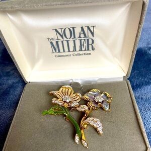 Nolan Miller Country Garden Flower Swavorski Rhinestone Pin Set (2) Brooch